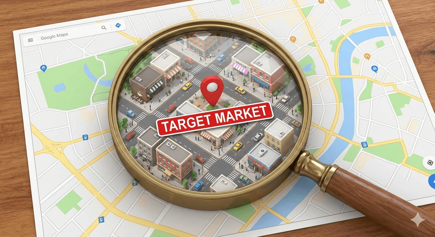 Map with a magnifying glass